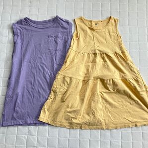 UNIQLO バースデイ キッズ 女の子 ノースリーブ ワンピース パープル イエロー 紫 黄色 110