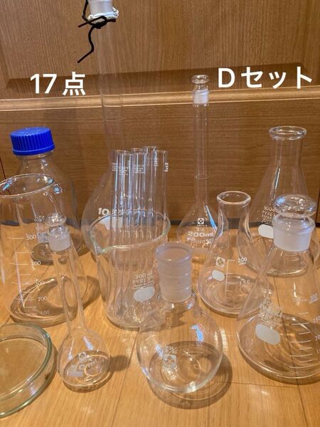 理科実験17点 Dセット フラスコ ビーカー ナスフラスコ メスフラスコ 試験管 シャーレ など Dセット