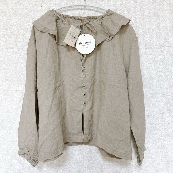 【新品未使用タグ付き】Samansa Mos2 【Slow linen】柄アソートフリルブラウス