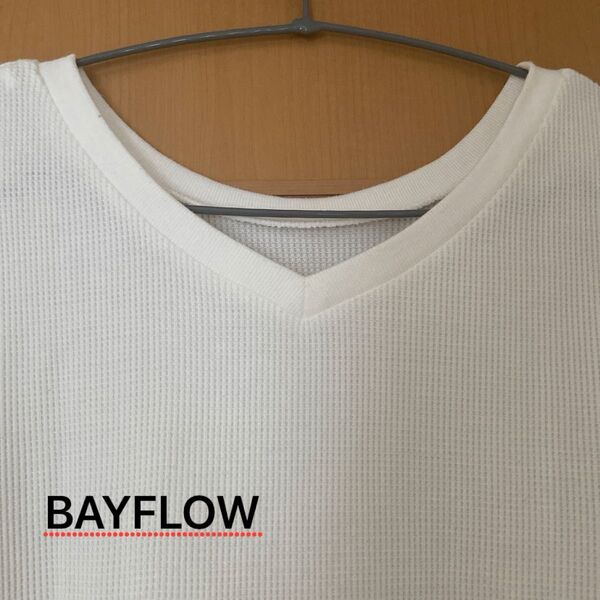 【BAYFLOW】Vネック長袖Tシャツ カットソー ワッフル生地 ホワイト