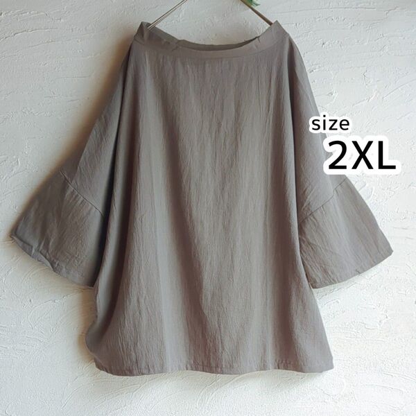 トップス 大きめサイズ2XL ナチュラル 体型カバー チュニック グレー シャツ 無地 シンプル