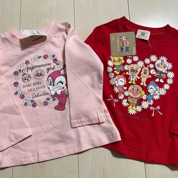 【新品】アンパンマン 長袖Tシャツ 薄手 女の子 ガール 80 ピンク 赤