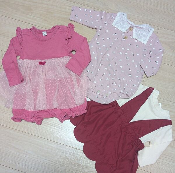 ベビー服3点セット 女の子 70〜80サイズ ロンパース ワンピース まとめ売り