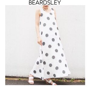 新古品未使用タグ付き BEARDSLEY カヤドットワンピース ホワイト ビアズリー ロング ノースリーブ コットン 綿