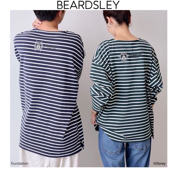 BEARDSLEY ミッキーマウス ユニセックス・オーバーロングカットソー ネイビー 長袖 ロンt disney ロングtシャツ