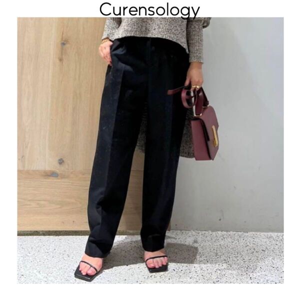 Curensology カレンソロジー ウールモヘヤトラウザーズ ブラック センタープレス ストレート 無地 オールシーズン 黒