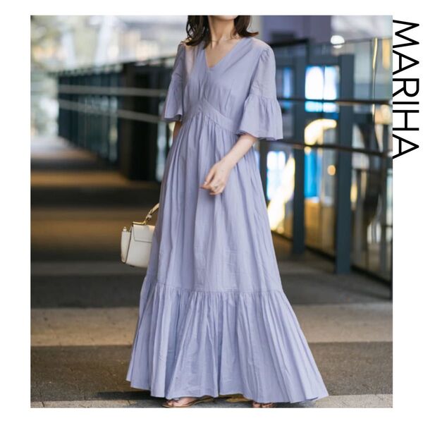 MARIHA NOBLE すずらんのドレス サックスブルー ワンピース マリハ ノーブル 半袖 ロング コットン フレアー