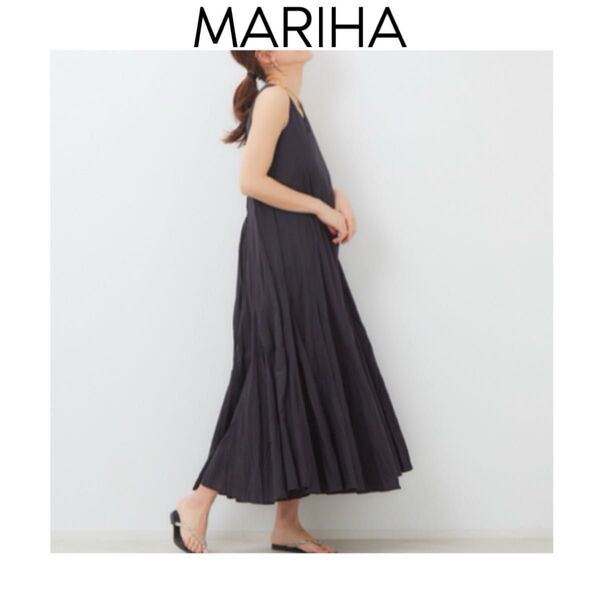 MARIHA 海の月影のドレス ブラック 黒 マリハ ワンピース コットン マキシ丈 2way タック ノースリーブ 綿