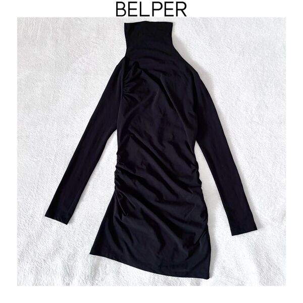 BELPER TWISTED TOP ブラック ベルパー ツイステッドトップ カットソー ハイネック タートルネック 長袖 黒