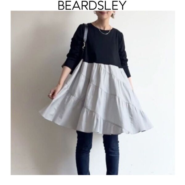BEARDSLEY エスカルゴコンビチュニック ブラック ビアズリー 長袖 フレアー コットン