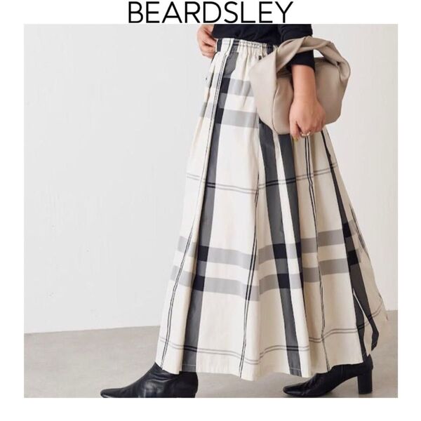 BEARDSLEY ビッグチェックタフタスカート ベージュ ビアズリー ロング マキシ丈 チェック柄 ウエストゴム