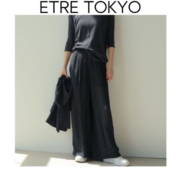 22SS ETRE TOKYO シアーリネンパンツ M ネイビー エトレトウキョウ 紺 麻 センタープレス ストレート