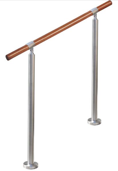 YHEYSMUX 100 cm 屋内 屋外 階段 手すり 茶色 無垢材の手摺り ブナ丸棒 304ステンレス鋼 外径35 mm 銀