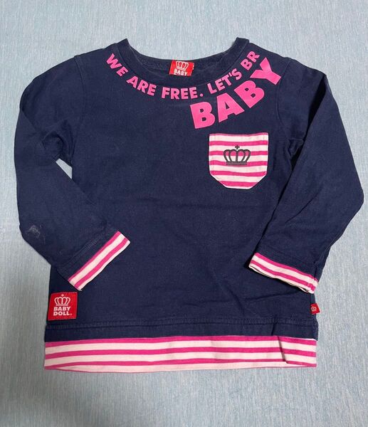 BABY DOLL ベビド長袖Tシャツ ロンT ネイビー/ピンク 長袖カットソー トップス