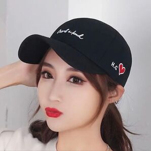 キャップ レディース メンズ ハート ロゴ 男女兼用 ブラック 黒 帽子 韓国