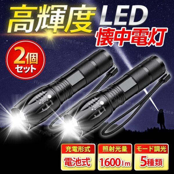 懐中電灯 LED ライト 超強力 小型 乾電池式 軽量 高輝度 コンパクト ハンディライト 2本 防災 災害 キャンプ 釣り 散歩