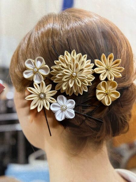 髪飾り 成人式 卒業式 結婚式 ブローチ つまみ細工 ヘアアクセサリー かんざし つまみ細工
