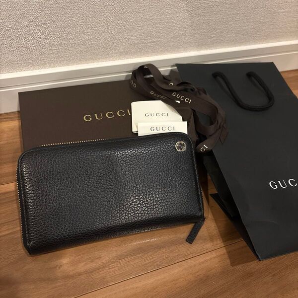 GUCCI グッチ ラウンドファスナー 長財布 黒 レザー 449347