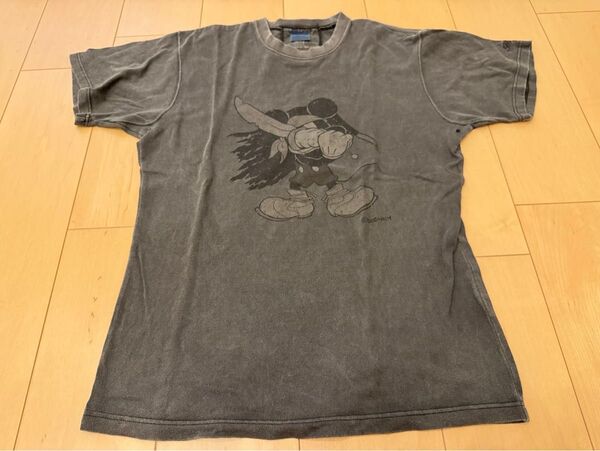 Tシャツ サイズ46 ロエン roen コラボ ディズニー ミッキー パイレーツ Disney M ダメージ加工 グレー