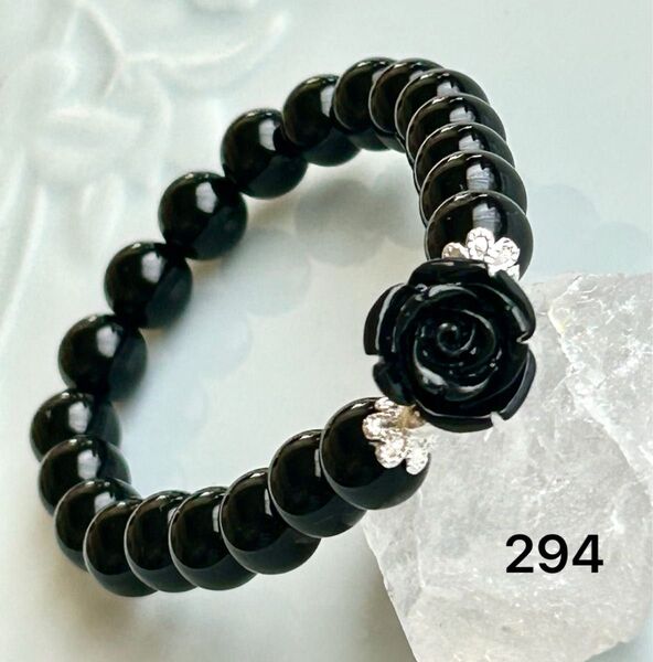 No.294 天然石ブレスレット パワーストーン ハンドメイド 薔薇 オニキス