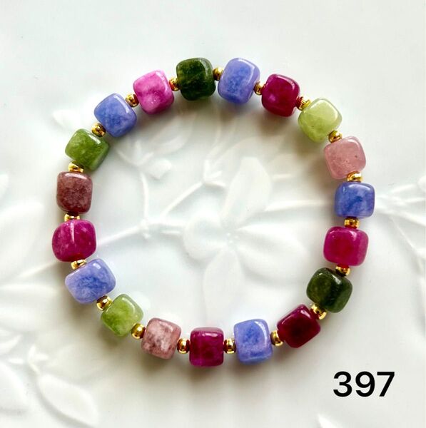 No.397 天然石ブレスレット パワーストーン ハンドメイド マルチカラートルマリン