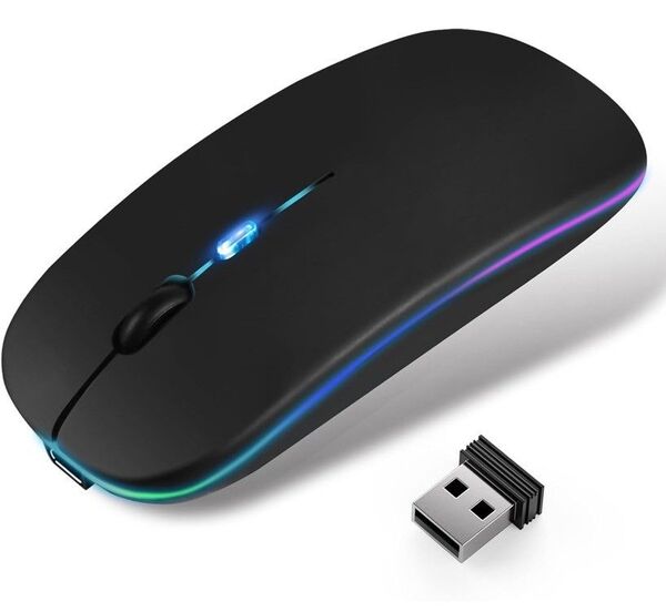 マウス 無線 ワイヤレスマウス【超薄型&Type-C充電式】静音2.4GHz 7色ライト光学式 高精度 節電モデル