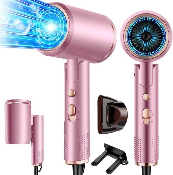 ドライヤー 1300W 大風量 高濃度マイナスイオン 速乾 折り畳み式 小型 軽量 速乾ノズル 過熱保護 静電気低減(ピンク)