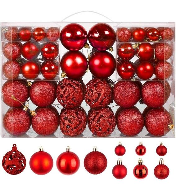 クリスマスボール 豪華 100個入り ボールセット オーナメント クリスマス ツリー 飾り 3-6cmサイズ 10種類含む