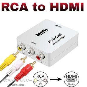 RCA to HDMI コンバータ AV 出力 変換器 変換 アダプター Wii スーパーファミコン N64 DVD PS2 白