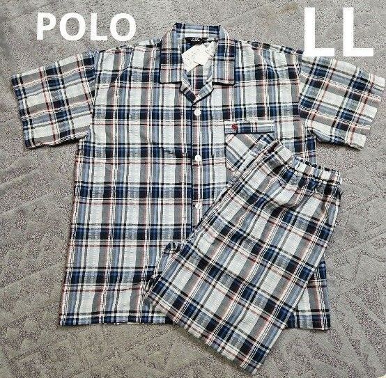 POLO パジャマ サッカー格子半袖シャツ 10分丈パンツ メンズ LLサイズ