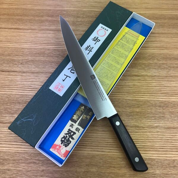 ★新品送料込ステンレス土井型包丁210mm目盛り付スライスナイフ 調理器具 牛刀 三徳包丁