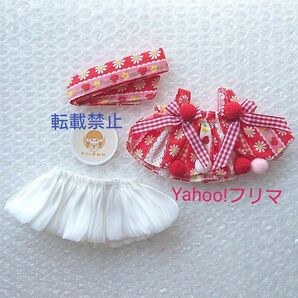 最終価格 新品 20cm ぬいぐるみ服 ぬい服 赤 白 ミニワンピース スカート レッド イチゴ 苺 リボン