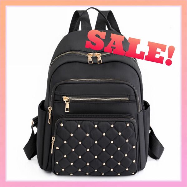 【★SALE!!】リュック キルティング 黒 ゴールド おしゃれ マザーズバッグ 大容量 リュックサック バックパック ブラック