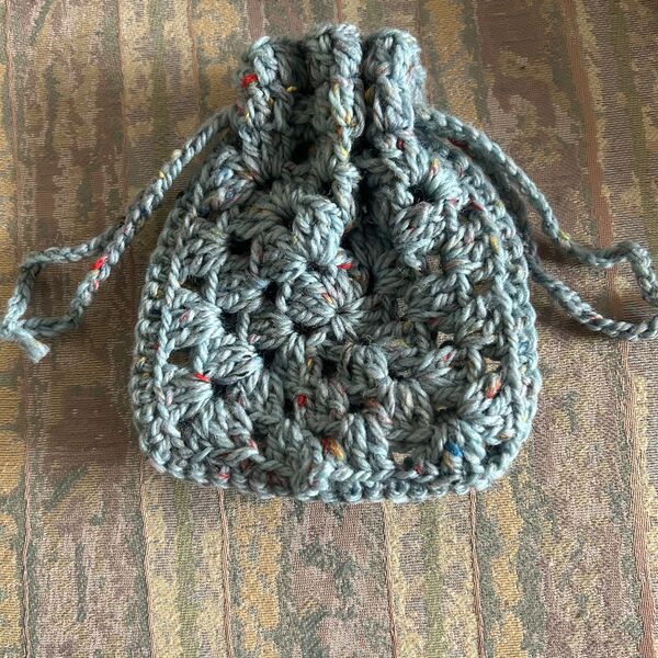 ハンドメイド 巾着袋 ブルー系 かぎ針編み 小物入れ 毛糸