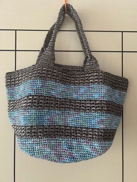 ハンドメイド エコアンダリア かごバッグ トートバッグ かぎ針編み