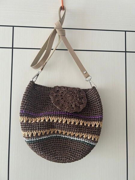 ハンドメイド ショルダーバッグ エコアンダリア ブラウン系 かぎ針編み