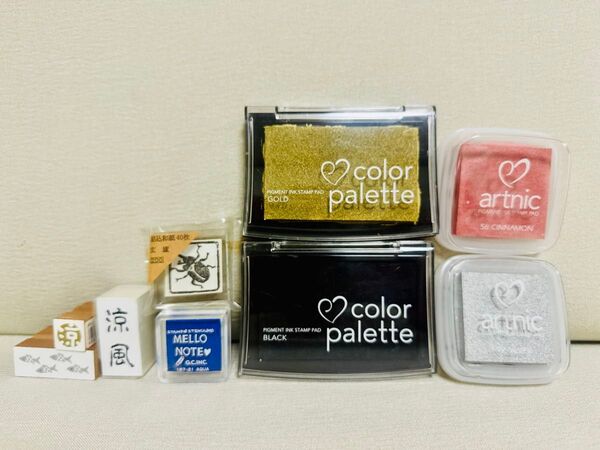 カラーパレット スタンプパッド 4色セット ハンコ スタンプ 夏 絵葉書