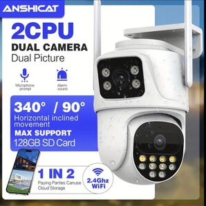 IP66防水防犯カメラデュアルレンズ2.4G /4MPPTZ防犯カメラ 5Mケーブル付き 二つ監視画面 AI人体検知 双方向音声