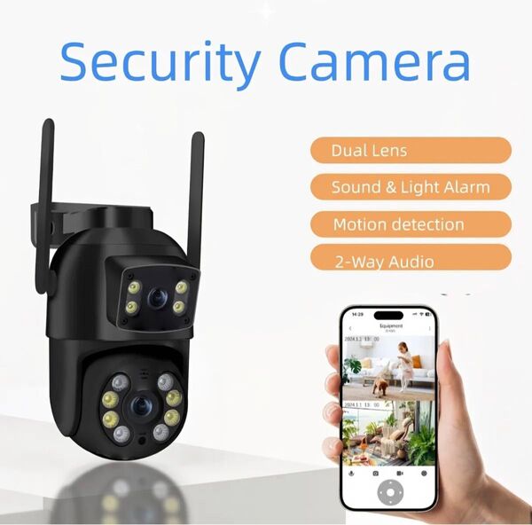 IP65防水仕様AI自動追跡 2.4G/6MP Wi-Fi強力電波防犯カメラ 2眼レンズ 動体検知