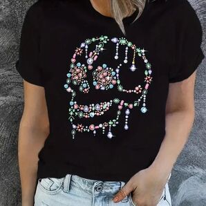レデース 骸骨柄 半袖Tシャツ