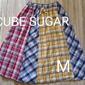 CUBESUGAR キューブシュガー ロングスカート M スカート 綿 ロング ポケット有 ネイビー レッド イエロー