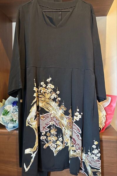 着物リメイク 黒留袖ワンピース 七分袖
