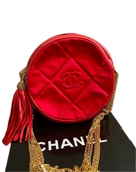 シャネル CHANEL 赤 フリンジ マトラッセ チェーン ショルダーバッグ ビジュー ストーン