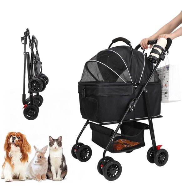 ペットカート 分離型 4輪360°回転 折りたたみ 犬用ベビーカー 猫犬兼用 軽量コンパクト