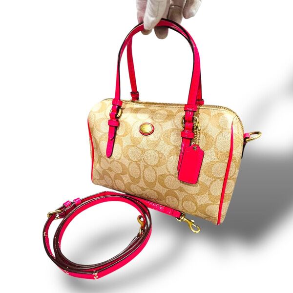 美品 COACH コーチ シグネチャー 2way ハンドバッグ PVC レザー ショルダーバッグ