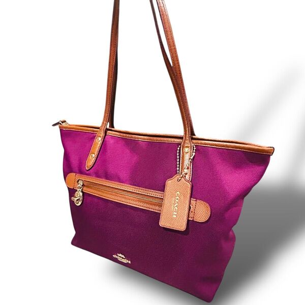 美品 COACH コーチ トートバッグ 大容量 A4収納 レザー レディース レザー 肩掛け