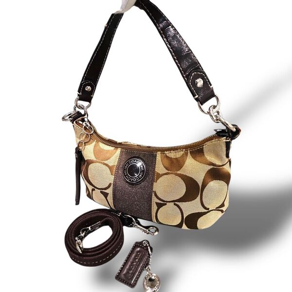 美品 COACH コーチ シグネチャー 2way ハンドバッグ ショルダー紐 キャンバス レザー