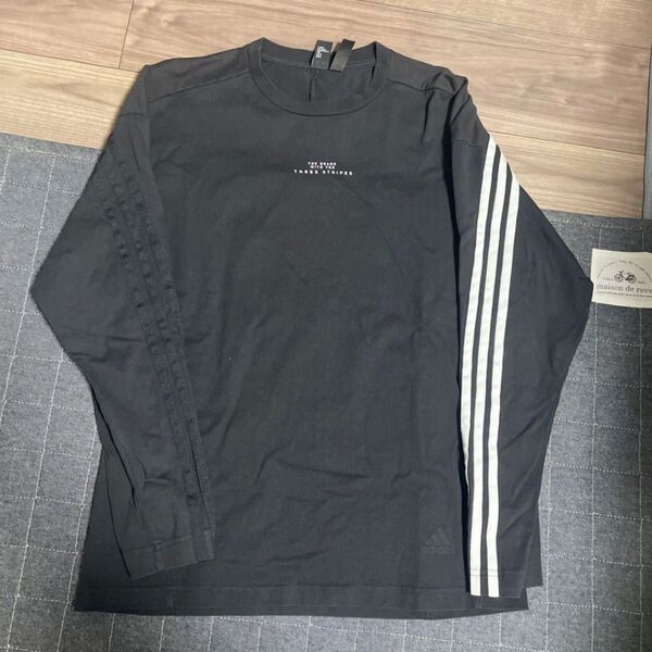 adidas THREE STRIPES ブラック 長袖カットソー S ロンT 長袖 ロンT Tシャツ カットソー シャツ