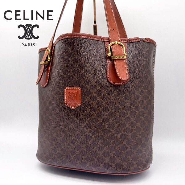 CELINE セリーヌ マカダム柄 バケツ型 ヴィンテージ トートバッグ ショルダーバッグ