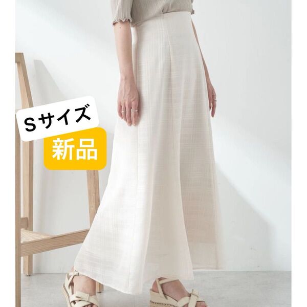 【新品】earth music&ecology/シアーチェックフレアスカート/アイボリー/薄いベージュ/S/後ろゴム/春夏涼しげ